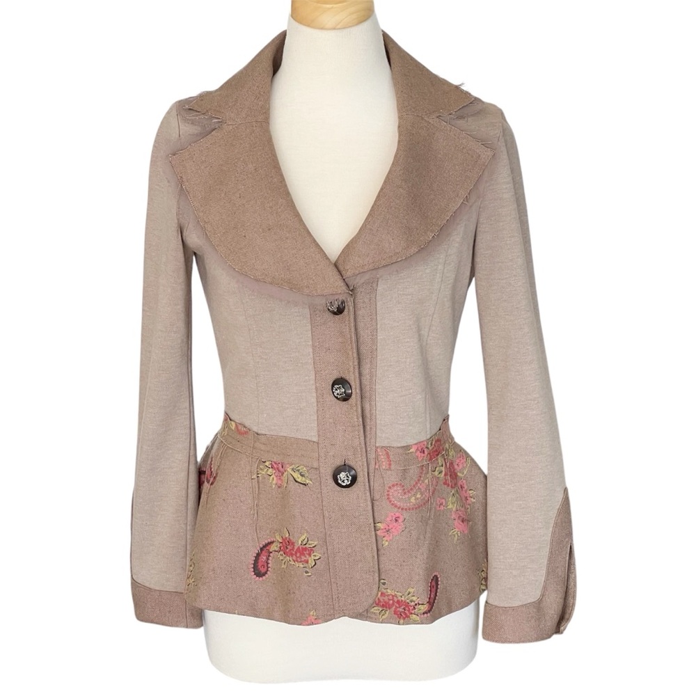 Nick & Mo Boho Paisley Floral Distressed Frayed Peplum Knit Blazer Jacket Medium
